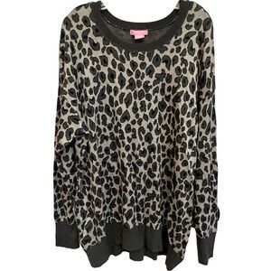 Isaac Mizrahi Black Gray Leopard Print Long Sleeve Crew Neck Sweater, Size XXL